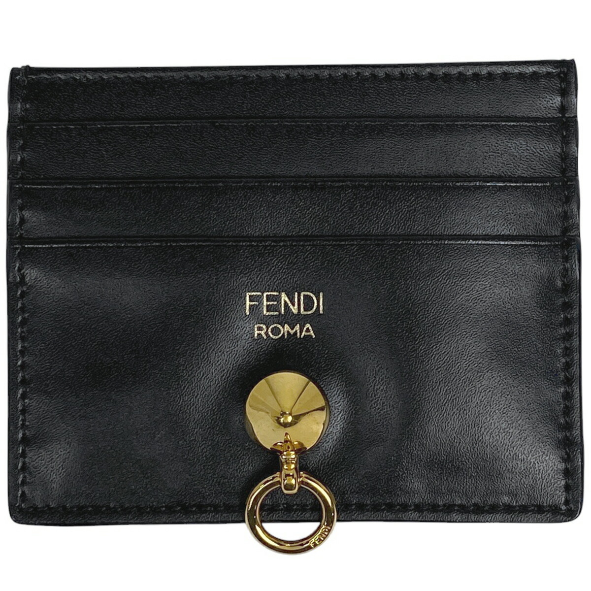 Fendi Visaway Card Case Logo Holder Leather Black